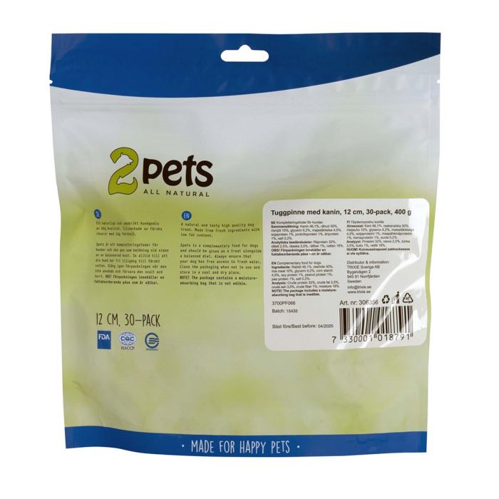 2pets Tuggpinne mald, kanin, 12cm, 30-pack, 400g