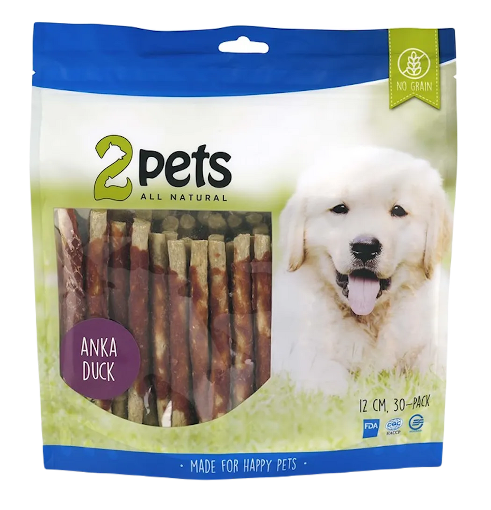 2pets Tuggpinne mald, anka, 12cm, 30-pack, 400g x 10